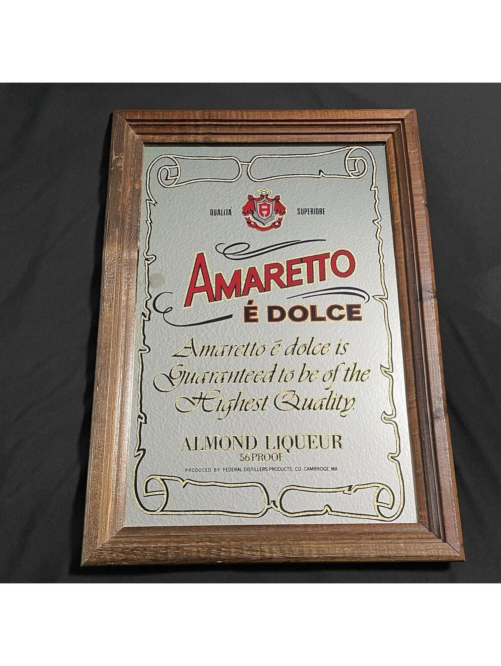 Rare Vintage AMARETTO E DOLCE Almond Liqueur Advertisement Mirror Bar Sign 20x14